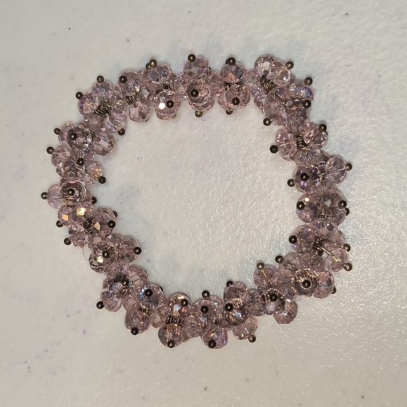 Pink Swarovski Like Crystals Cluster Bead Stretch Bracelet - Picture 7 of 7